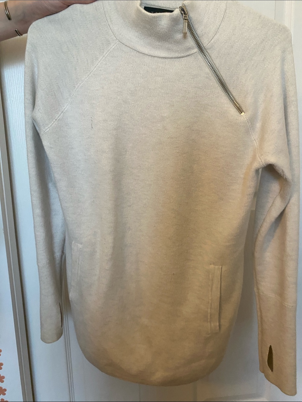 Women’s Cream Zip-Neck Sweater